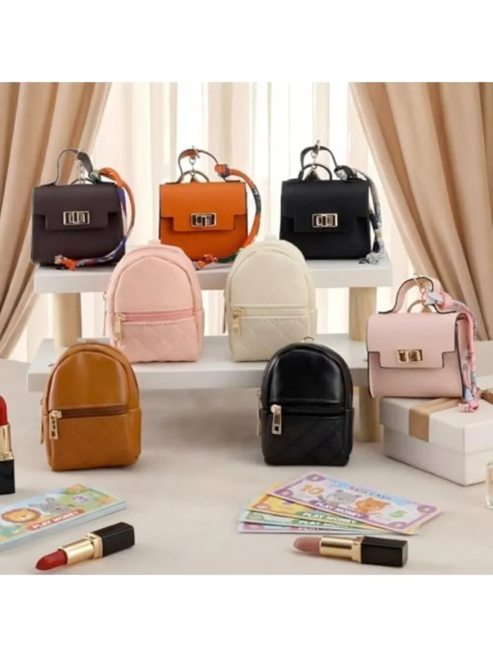 Cute Mini Backpack Keychain Set - 8 Pcs Bag Charms, Coin Purse & Wallet Gifts